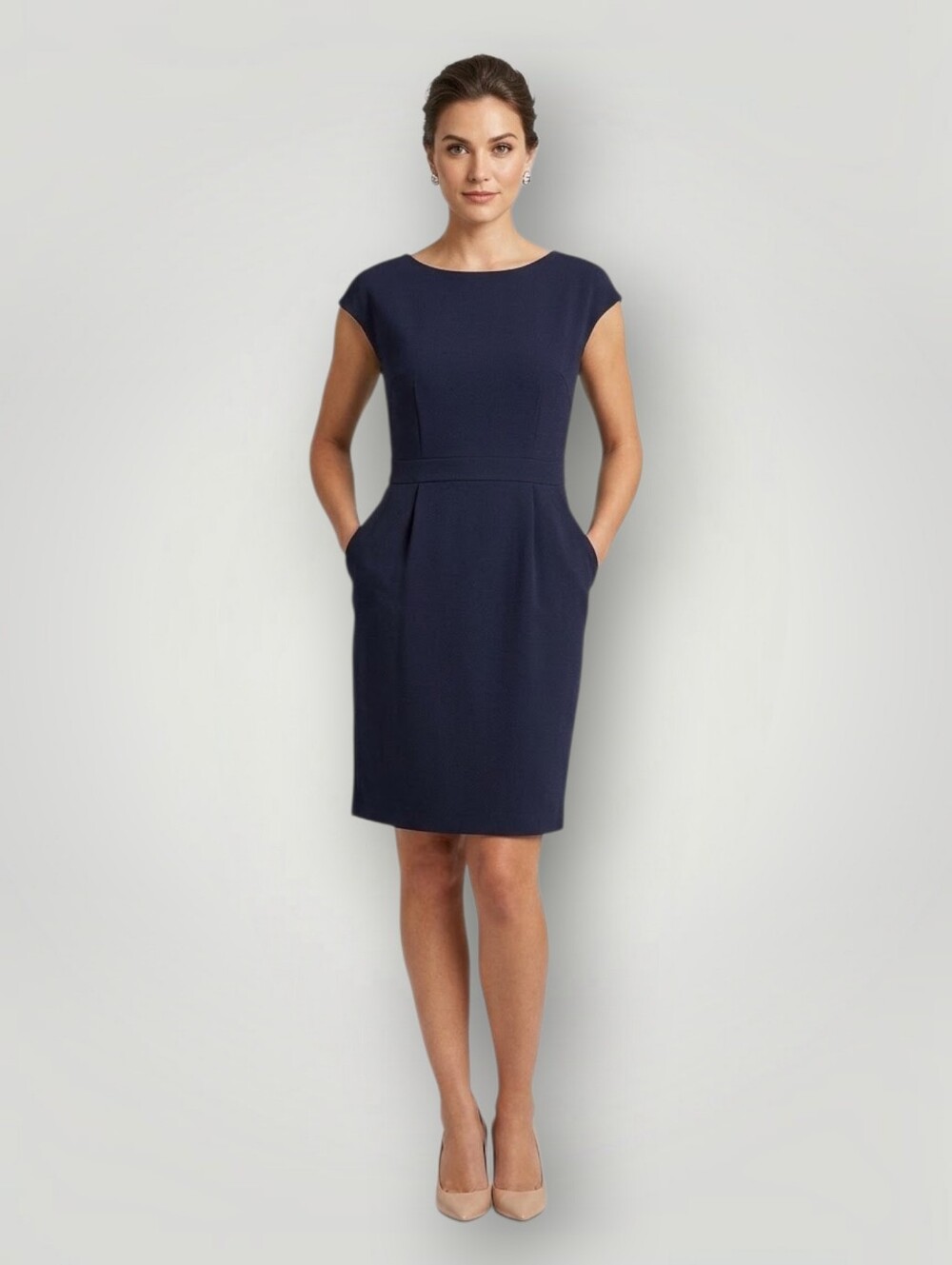 Quince Womens XL Navy Shift Dress Cap Sleeve Pockets Boat Neck Minimalist
